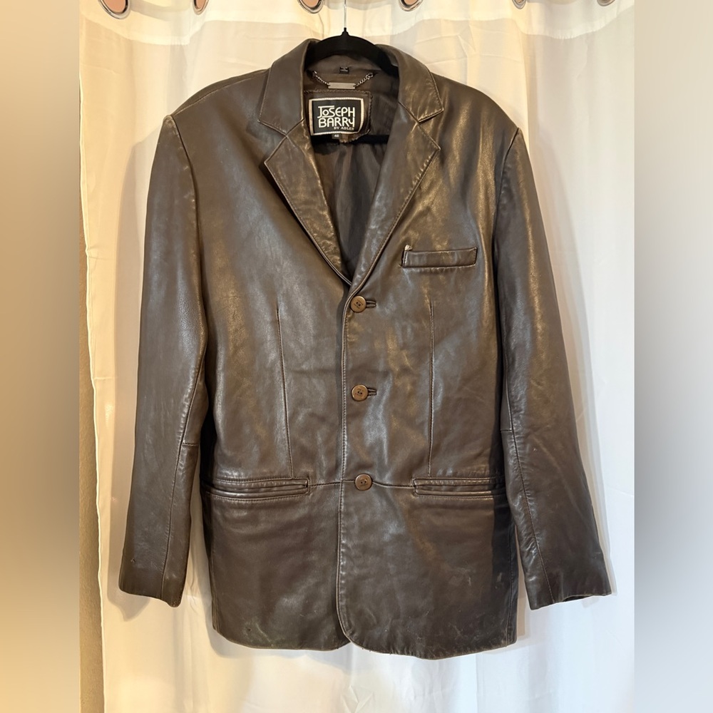 Vintage Joseph Barry by Adler Leather Blazer Jacket Brown Patina Size 40 - Picture 2 of 15